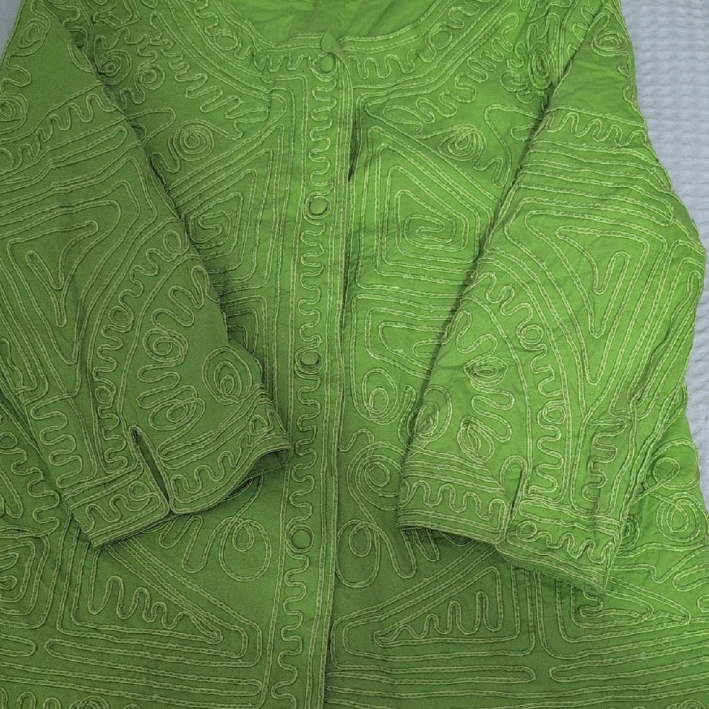 Anthropologie Green Embroidered Blazer